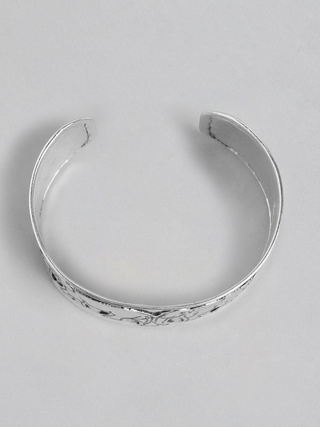 Women Silver-Plated Elephants Embedded Cuff Bracelet