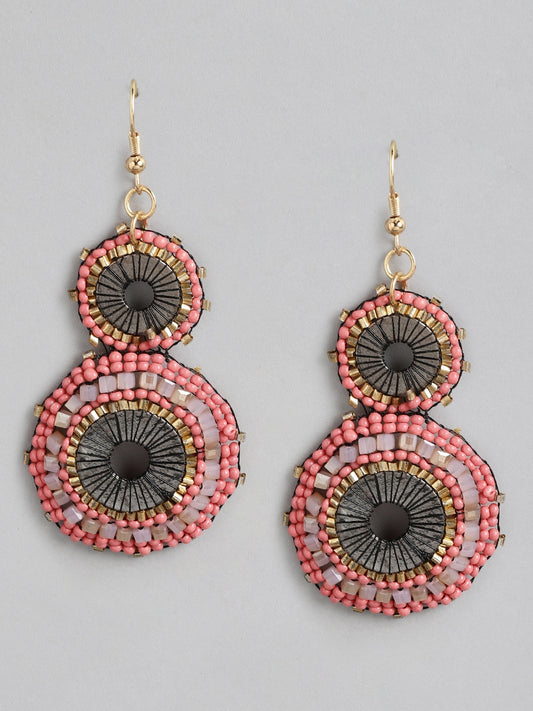 Pink & Grey Circular Drop Earrings