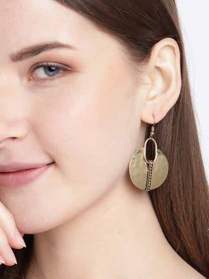 Antique Gold-Plated Textured Circular Drop Earrings