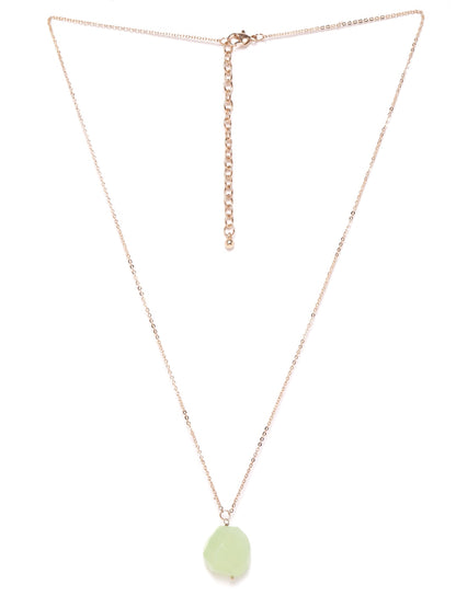 RICHEERA Green Rose Gold Plated Stone Studded Necklace