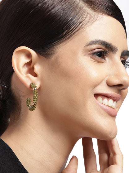 Green & Gold-Toned Crescent Shaped Half Hoop Earrings