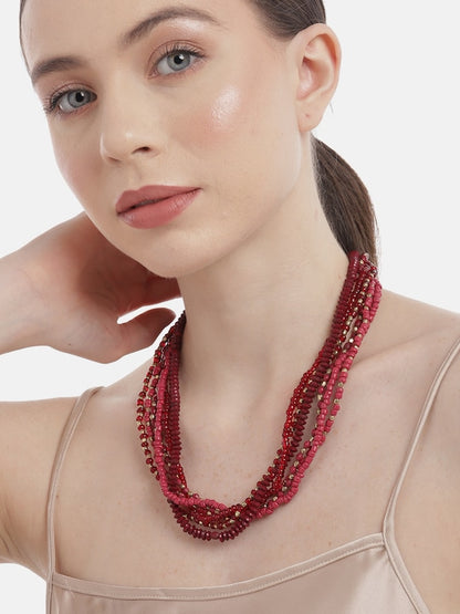 Maroon & Gold-Toned Gold-Plated Layered Necklace