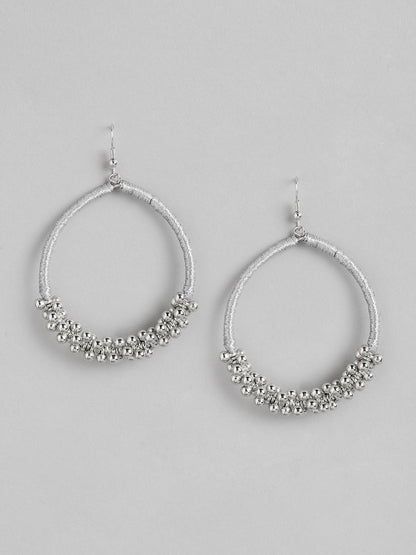RICHEERA Silver-Toned Oval Drop Earrings