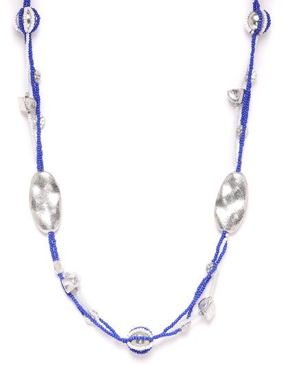 Women Blue Silver-Plated Artificial Beaded Multistranded Layered Necklace