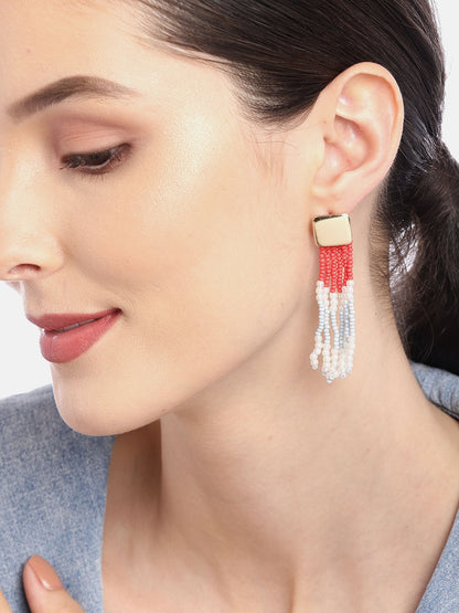 Gold-Toned & Coral Contemporary Drop Earrings