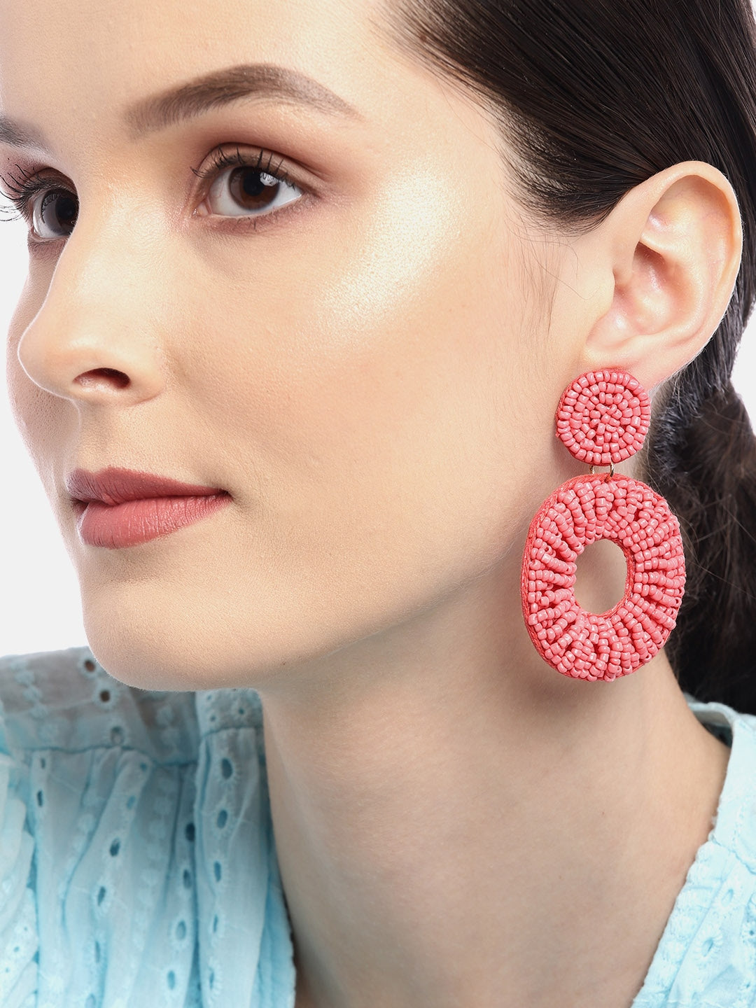 Coral Circular Drop Earrings