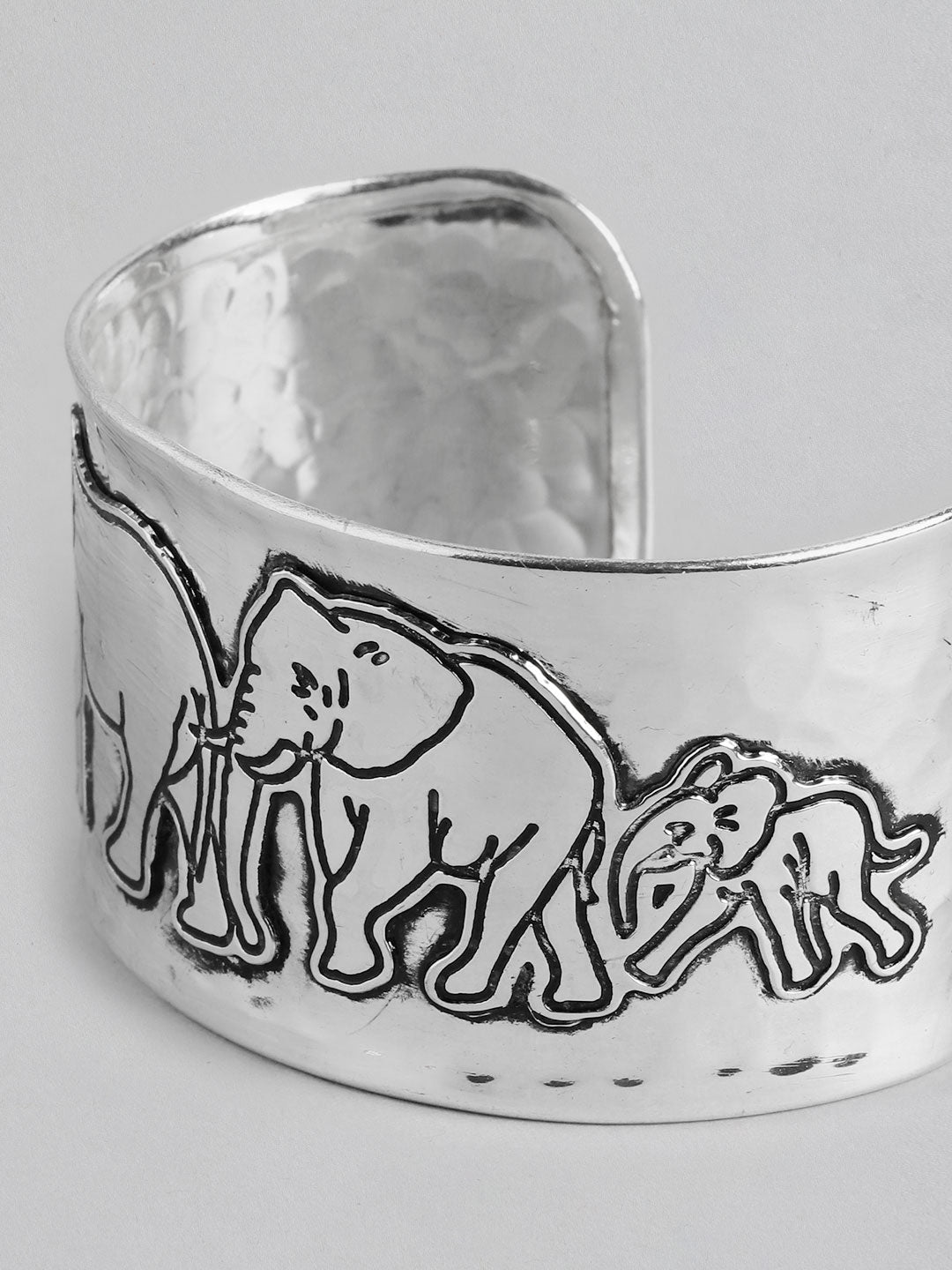 Women Silver-Plated Elephants Embedded Cuff Bracelet