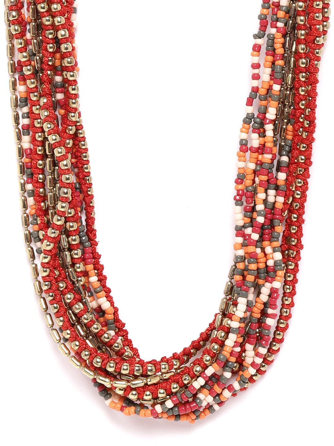 Red & Orange Gold-Plated Beaded Layered Necklace