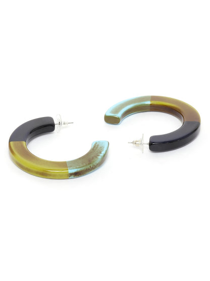 Lime Green & Black Resin Print Circular Half Hoop Earrings
