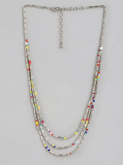 Silver-Toned & Red Layered Necklace