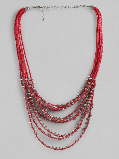 RICHEERA Red & Silver-Toned Beaded Necklace