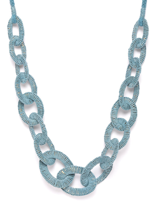 Women Teal Blue & Gold-Toned Woven Design Necklace