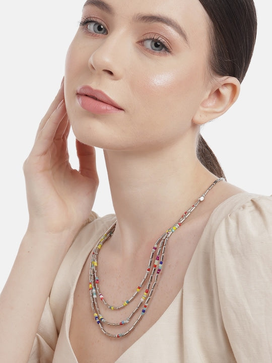 Silver-Toned & Red Layered Necklace