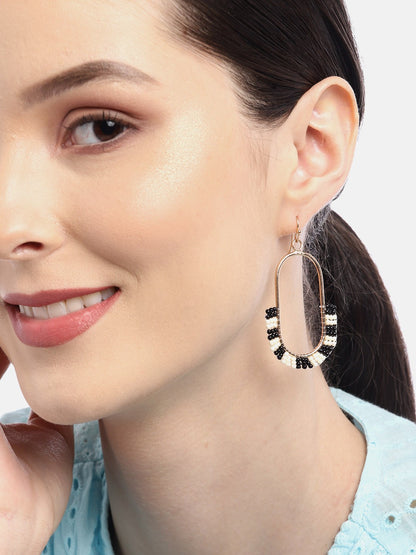 Black & Off White Geometric Drop Earrings