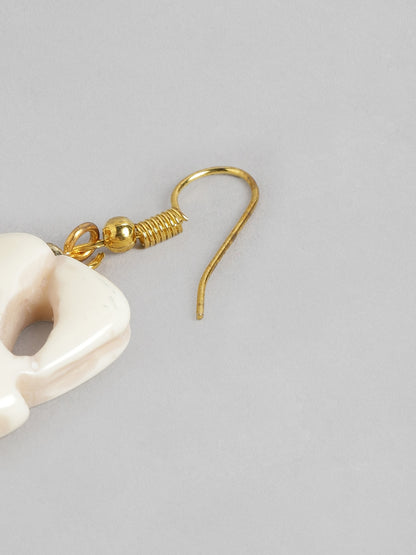 Beige & Gold-Toned Geometric Drop Earrings