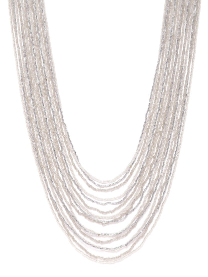 Women Off-White & Silver-Toned Beaded Layered Necklace