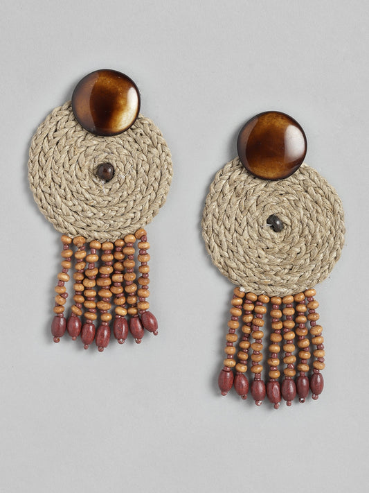 RICHEERA Brown & Beige Circular Drop Earrings