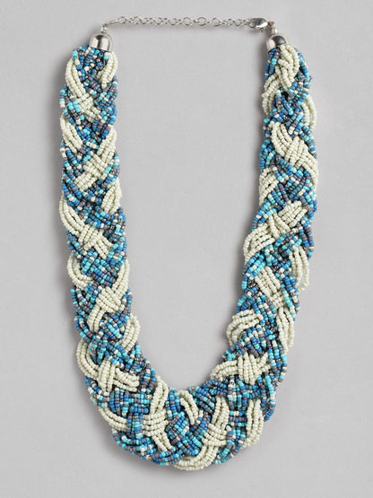 Blue & Off White Layered Braided Necklace