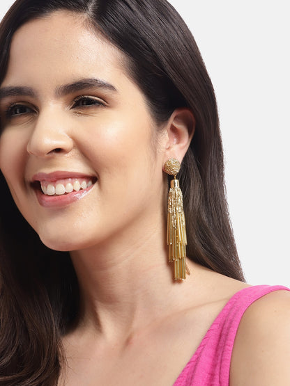 RICHEERA Gold-Plated Artificial Beads Contemporary Drop Earrings