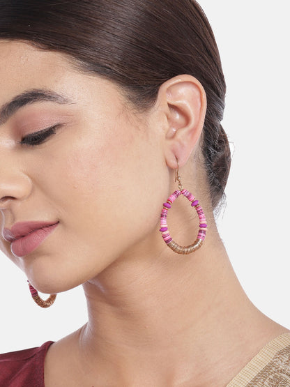 Rose Gold-Plated & Pink Oval Drop Earrings