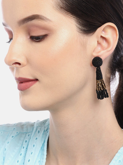 Black & Gold-Toned Contemporary Drop Earrings