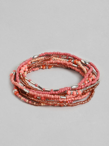 Women Set of 10 Pink Elasticated Bracelet