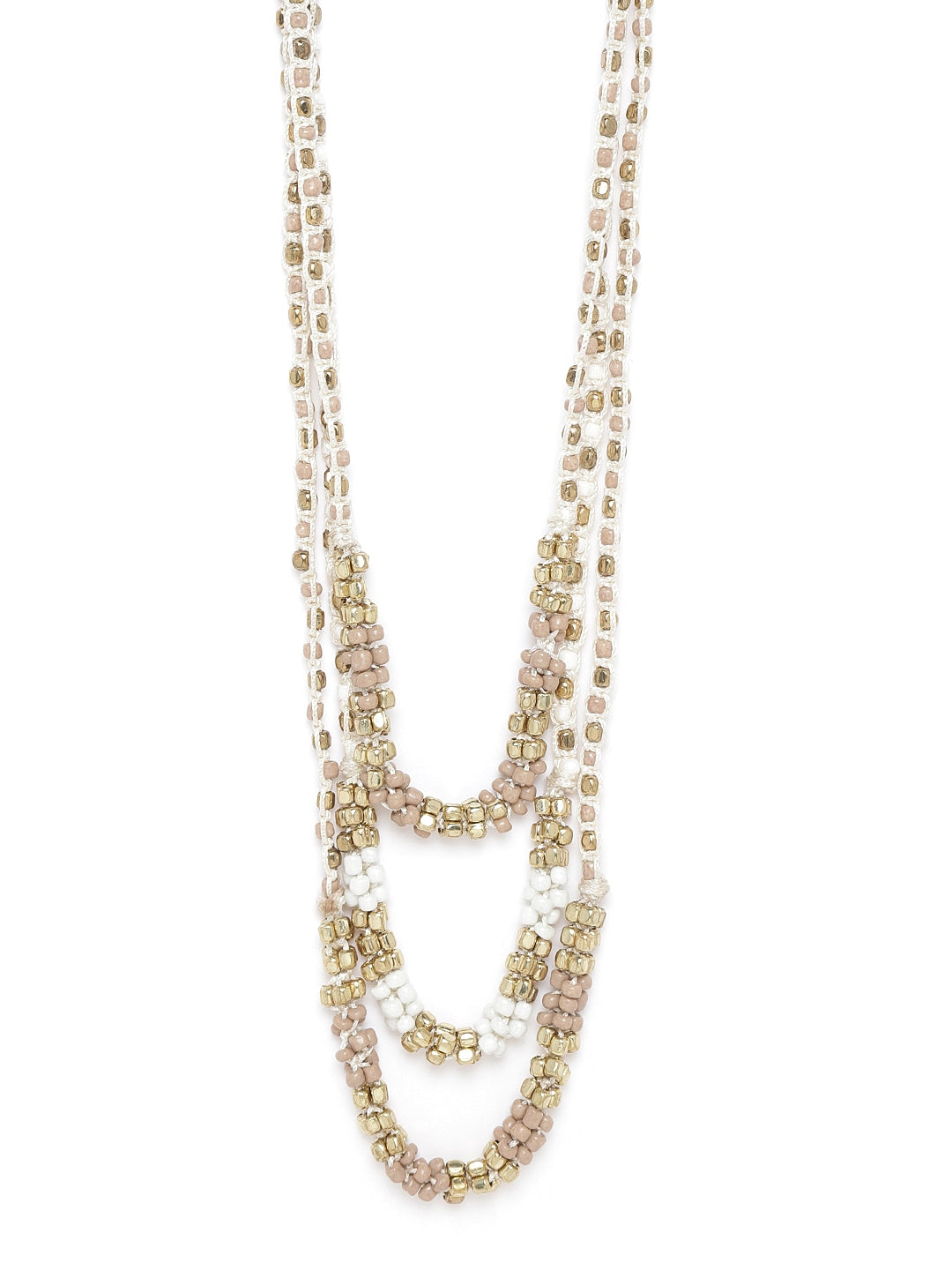 Women White & Beige Gold-Plated Beaded Layered Necklace