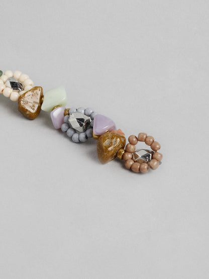 Silver-Toned & Peach-Coloured Contemporary Drop Earrings