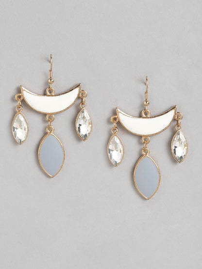 White & Grey Crescent Shaped Stone Studded Drop Earrings