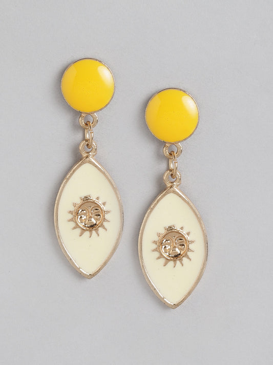 Beige & Yellow Oval Drop Earrings