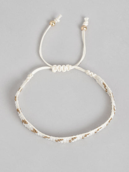 Women White & Gold-Toned Braided Bracelet