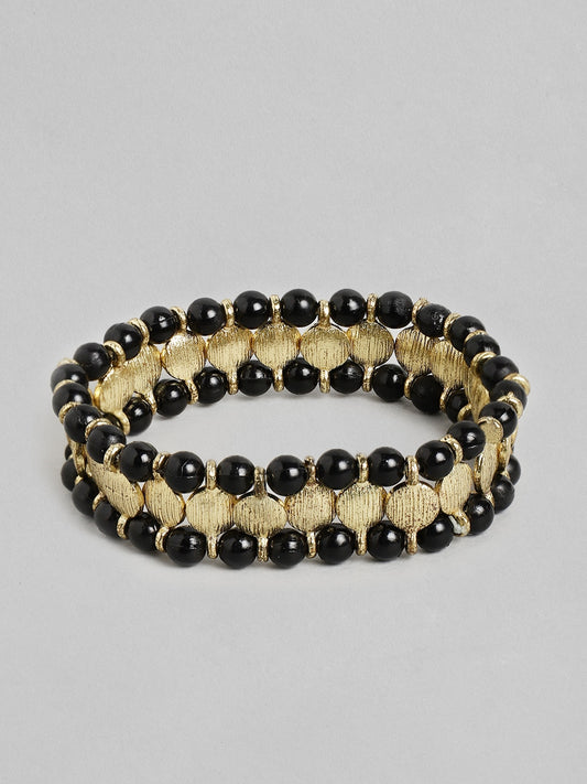 Women Black & Gold-Toned Gold-Plated Elasticated Bracelet