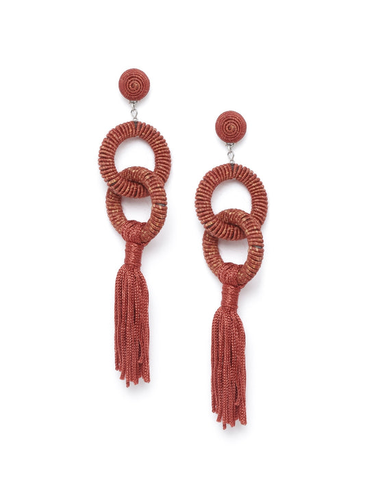 Rust Red Tasselled Circular Drop Earrings