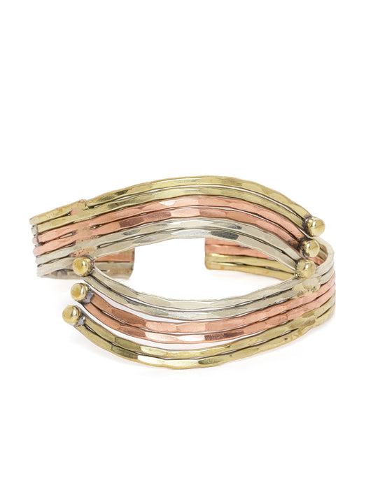 Copper-Toned Antique Gold-Plated Colour blocked Cuff Bracelet