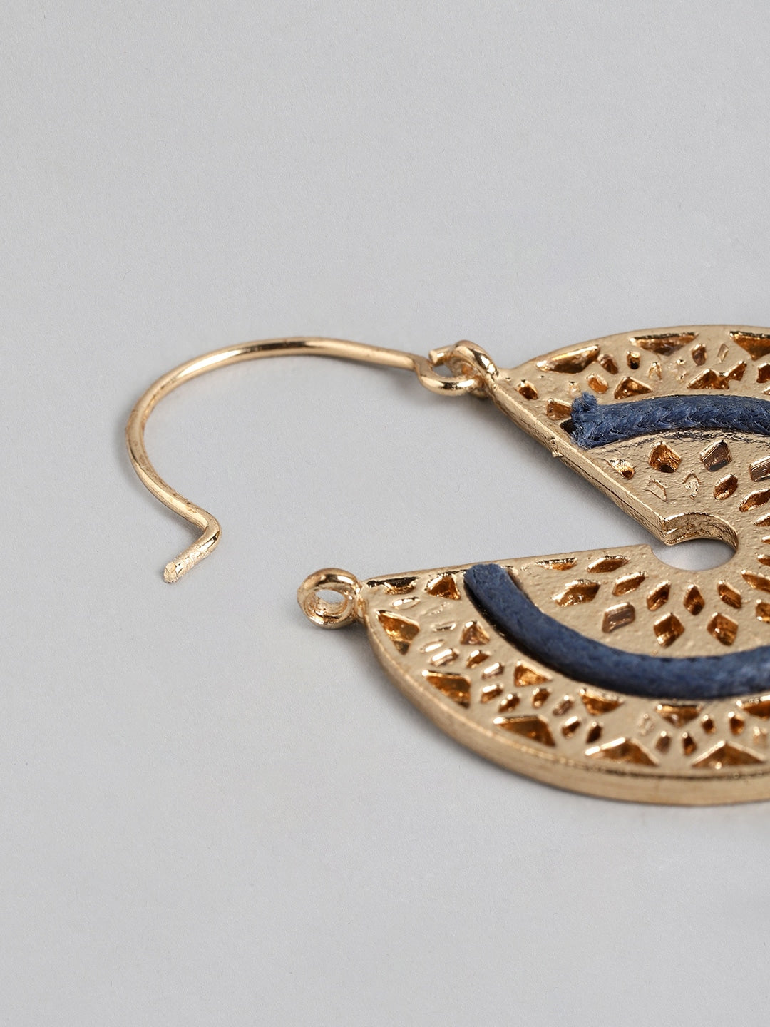 Gold-Toned & Blue Circular Drop Earrings