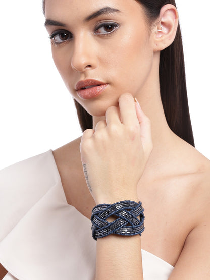 Women Navy Blue & Black Cuff Bracelet