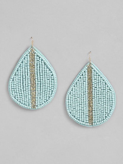 Blue & Silver-Toned Teardrop Shaped Drop Earrings