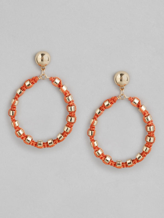 Orange & Gold-Toned Circular Drop Earrings