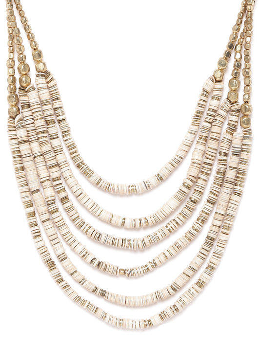 Women Off-White Gold Plated Beaded Layered Necklace