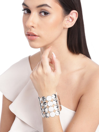 Women Silver-Toned Silver-Plated Cuff Bracelet