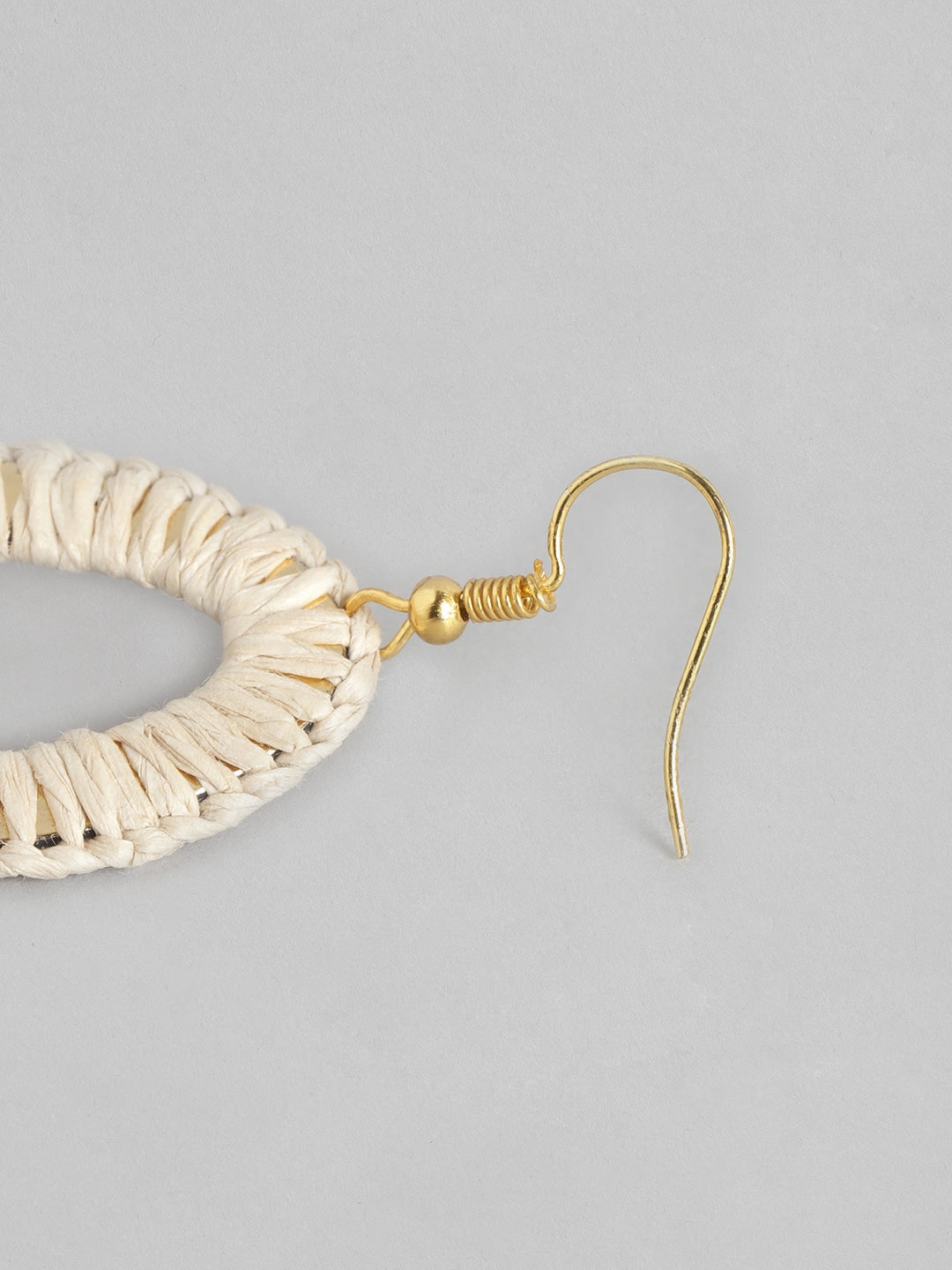 Beige & Gold-Toned Oval Drop Earrings