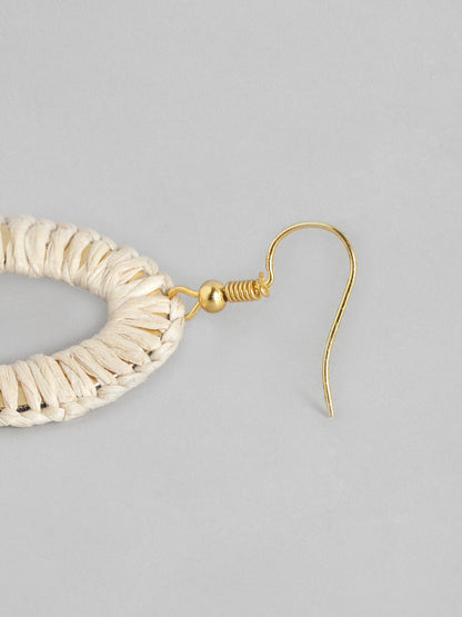 Beige & Gold-Toned Oval Drop Earrings