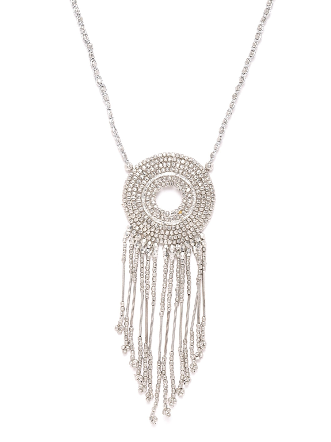 Women Silver-Plated Beaded Tasselled Necklace