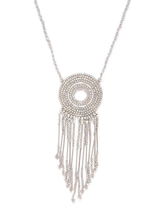 Women Silver-Plated Beaded Tasselled Necklace