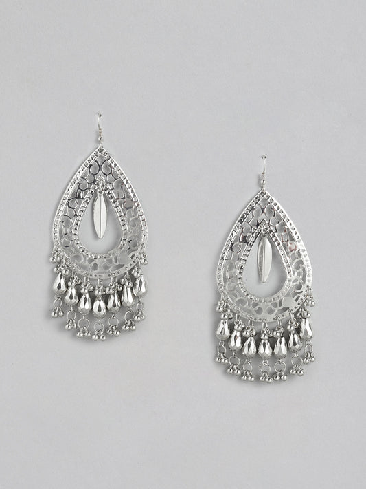 Silver-Toned Teardrop Shaped Drop Earrings