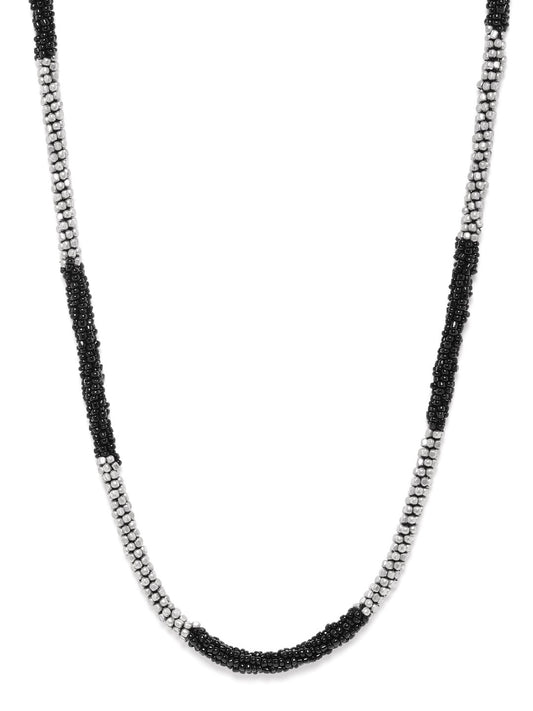 Women Black & Silver-Toned Gold-Plated Beaded Necklace