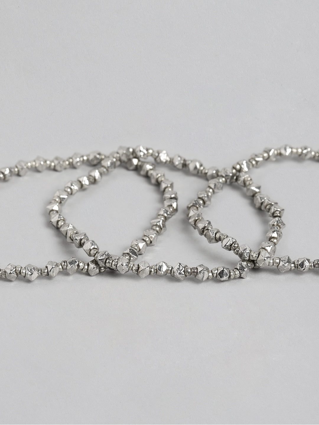 Women Set of 3 Silver-Toned Silver-Plated Elasticated Bracelet