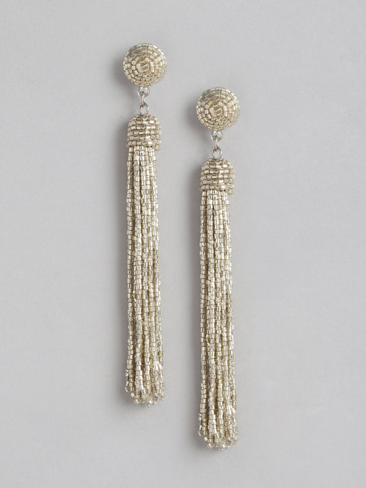 Silver-Plated Artificial Beads Contemporary Drop Earrings