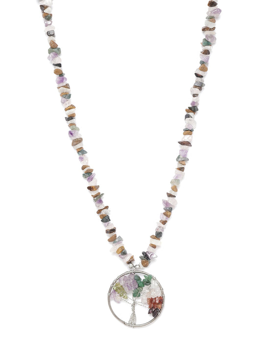 Multicoloured Silver-Plated Agate Studded Necklace