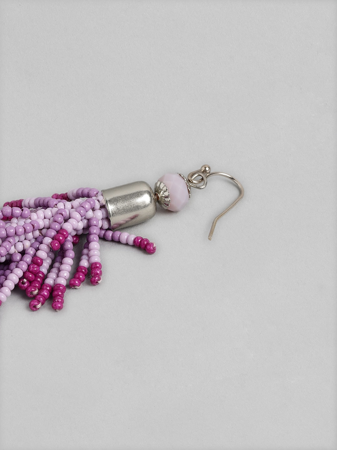 Purple & Silver-Toned Contemporary Drop Earrings